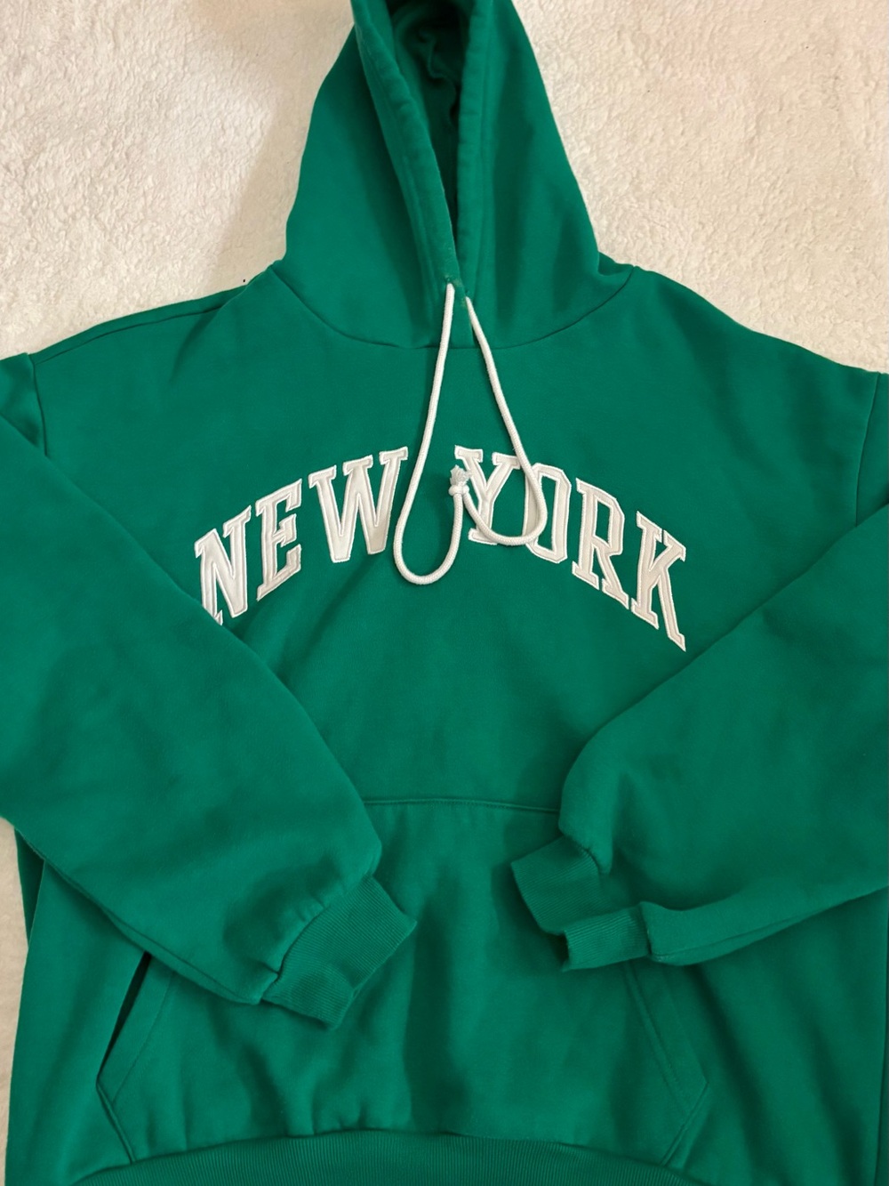 Forever 21 Green 'New York' Crewneck Hoodie - White Appliqué